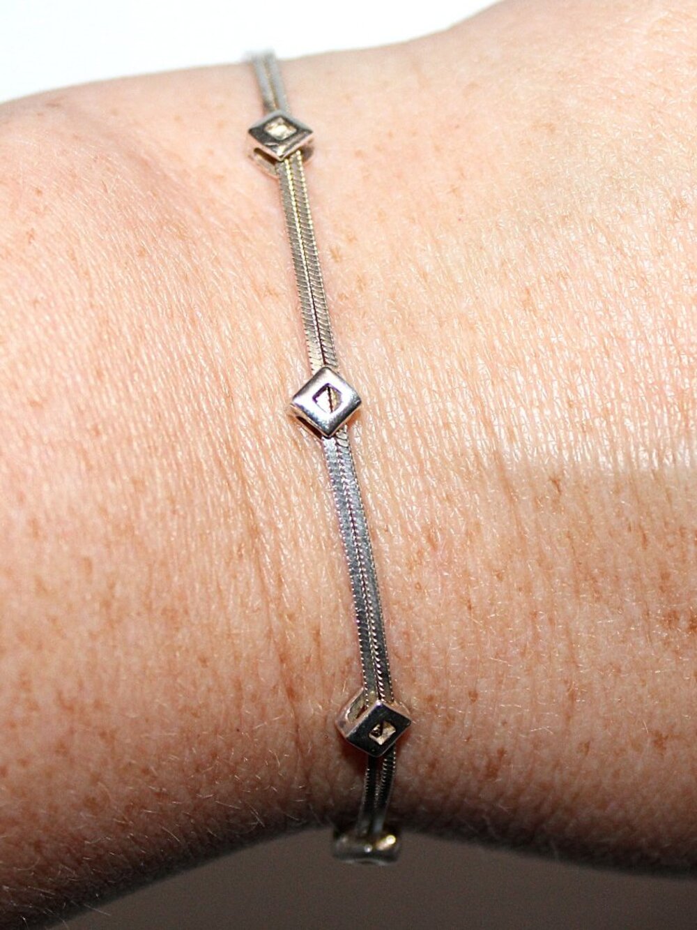 Sterling Silver Double Snake Chain Minimalist Bracelet 7 Inches